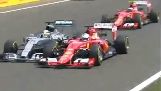 Mercedes и Ferrari на старте гонки Формулы-1 2015 года на Хунгароринге