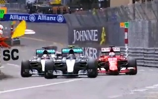 Росберг, Феттель и Хэмилтон за пейс-каром на гонке Формулы-1 2015 года в Монако