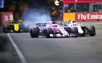 Сироткин, Пепес и Хюлькенберг в гонке Формулы-1 2018 года в Сингапуре