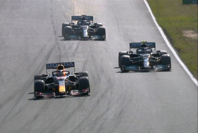 Макс Ферстаппен, Льюис Хэмилтон и Валттери Боттас на Гран-при Нидерландов 2020 года